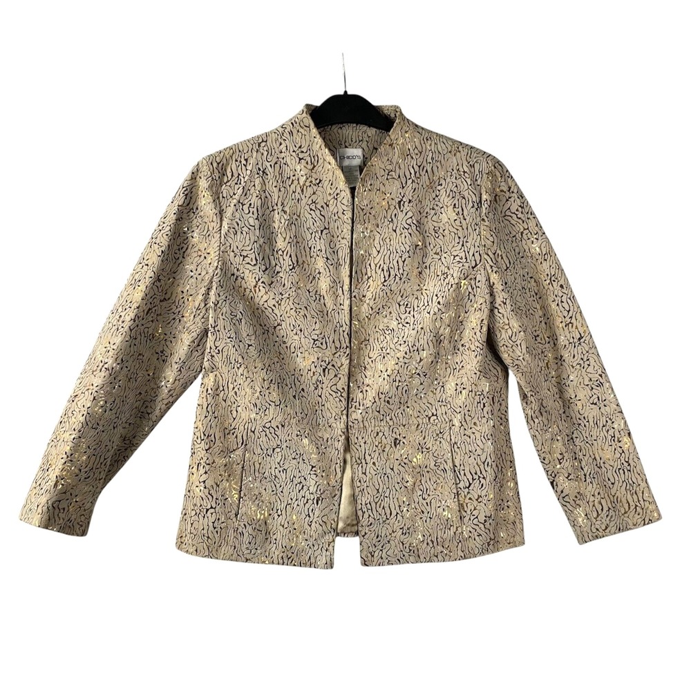 Chico's Women's Blazer Size 1( M ) Tan/Gold Foil Perforated Leather Jacket